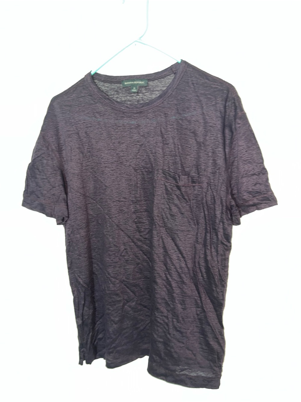 Banana Republic Men’s 100% Linen Short Sleeve Crew Pocket Tee Eggplant Small EUC